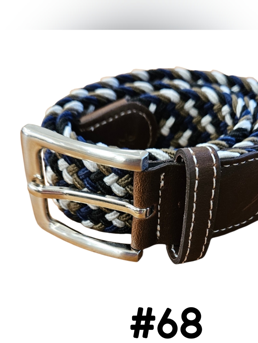 USG Women's Belt - Casual Stretch Belt Navy/Beige/White 70cm